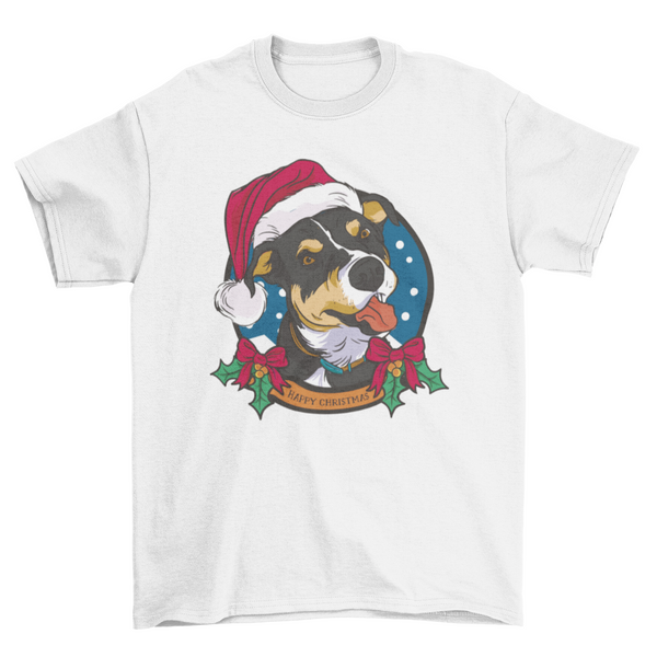 CuddleMutt™ Christmas Pup Tee – Festive Dog with Santa Hat Holiday Shirt